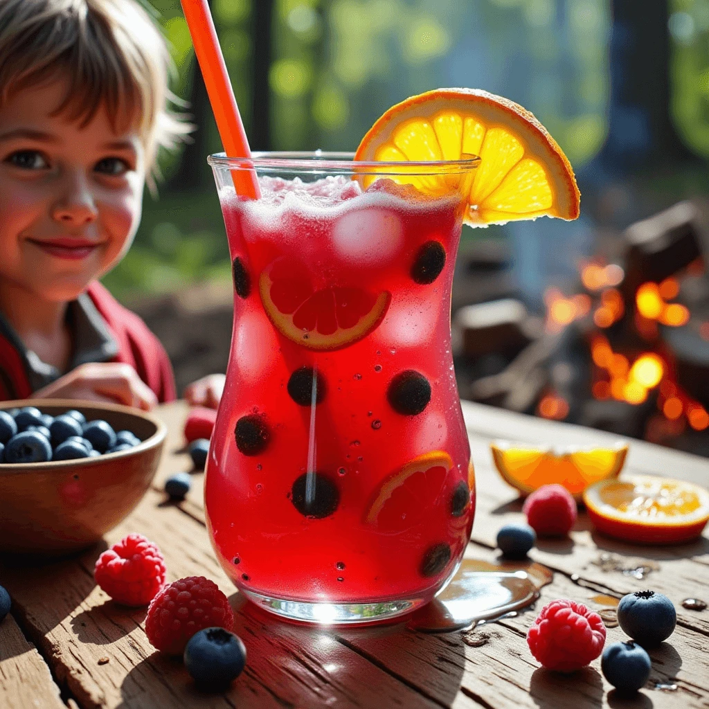 A glass of pink bug juice drink with a straw, garnished with a lime wedge.